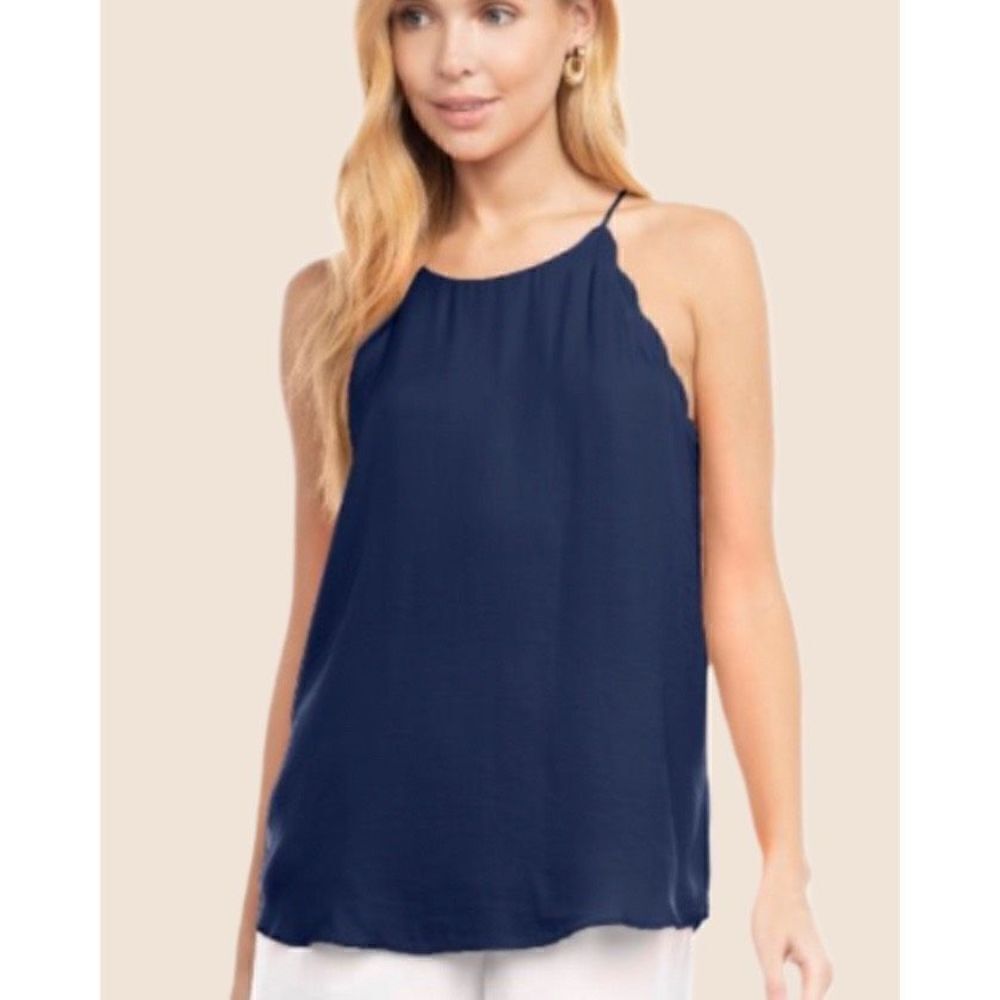 Vanilla Bay Scalloped Hem Navy Blue Tank | 1XL